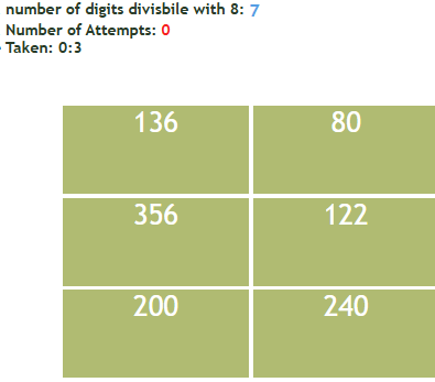 Math Division Puzzle – Numbers divisible by 8 (Easy) for beginners